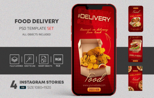 قالب استوری اینستاگرام سفارش آنلاین غذا – فایل PSD